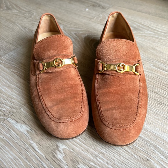 Vintage 80s Gucci Carmel Suede Leather Loafers 41.5 US 8.5 unisex women’s US 10 - Picture 2 of 16